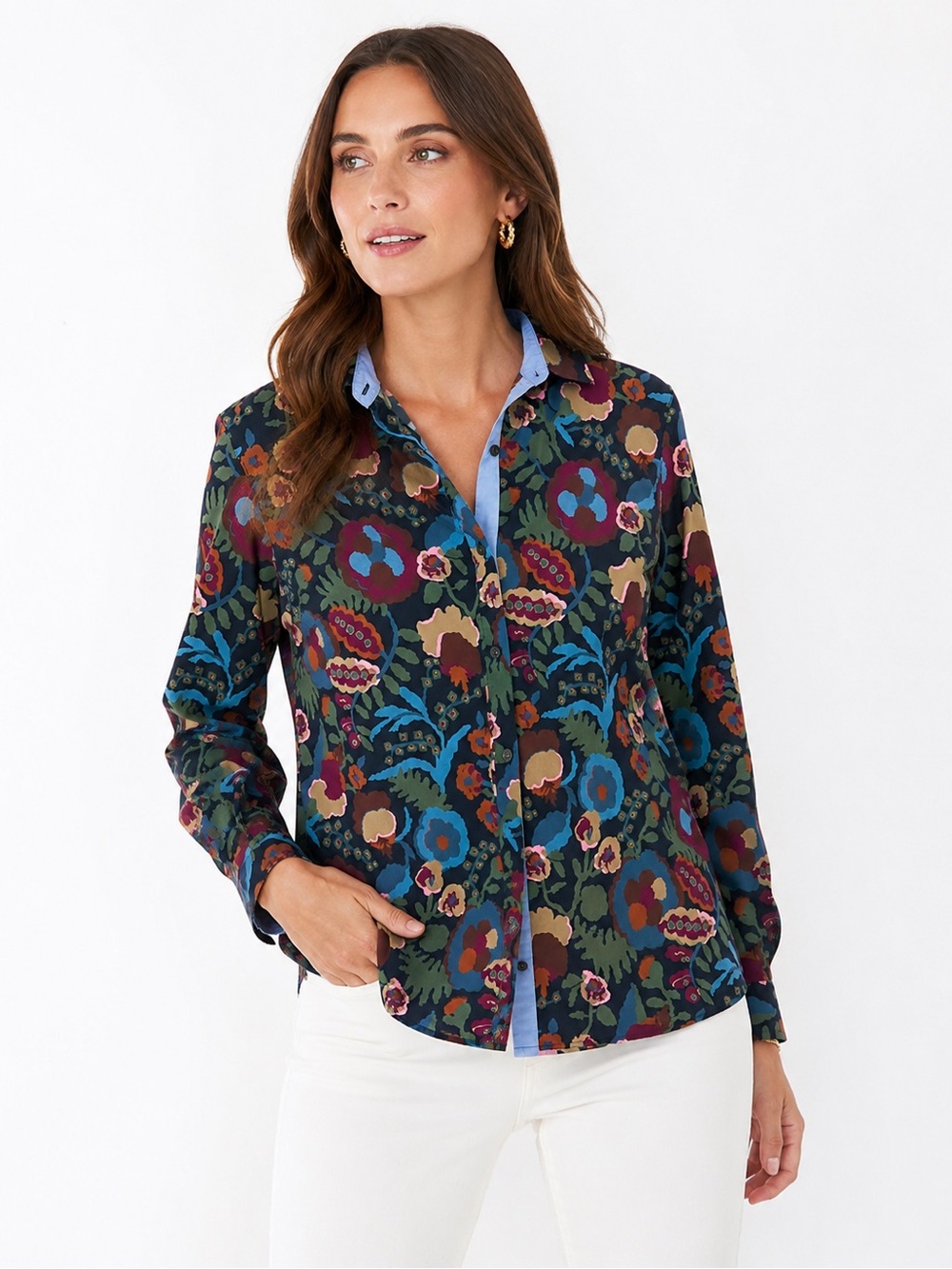 J. McLaughlin Floral Button-Up Shirt | Dark Academia Boho